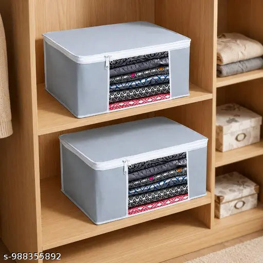 Foldable Saree Cover/Cloth Storage Bag/Wardrobe Organizer with Zip & Transparent Window (Pack of 6)